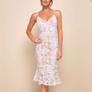 Lulu's White Lace Midi Dress
